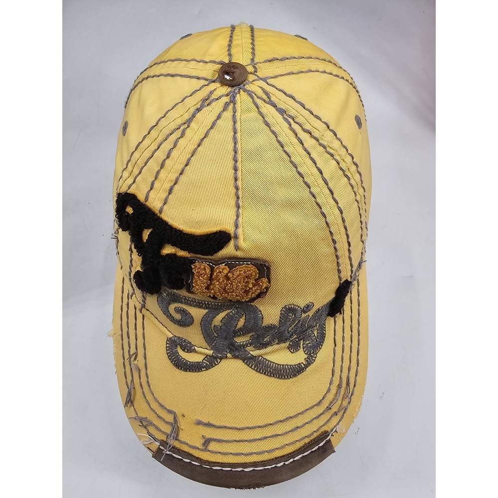 True Religion Hat Cap Strap Yellow Logo Spell Out Distresed Baseball RARE